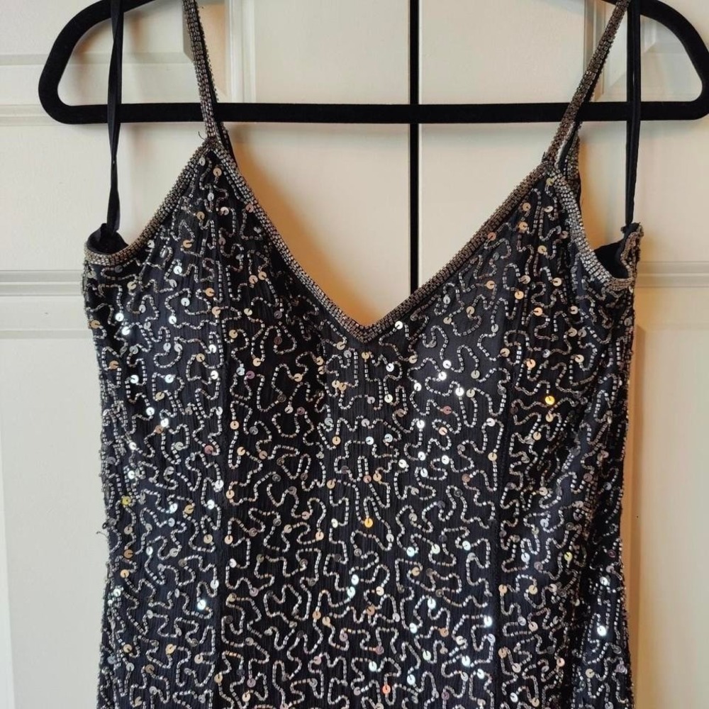 Vintage 80s Laurence Kazar Silk Beaded Sequin Cocktail Party Dress Midi‎ Glam - Picture 2 of 8